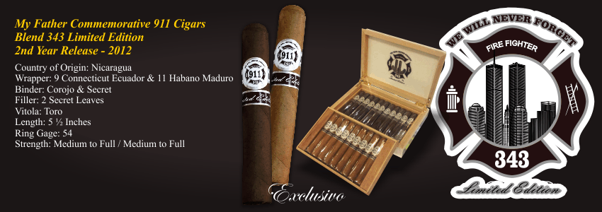 Last year Jeffrey Holst, a battalion chief here in Lombard Illinois, brought to us the idea of creating a special one of a kind cigar to commemorate the 343 fallen Fire Fighters of the 9/11 attacks.  Jaime Garcia, of My Father Cigar Company, graciously accepted the task of blending and creating this one of a kind cigar